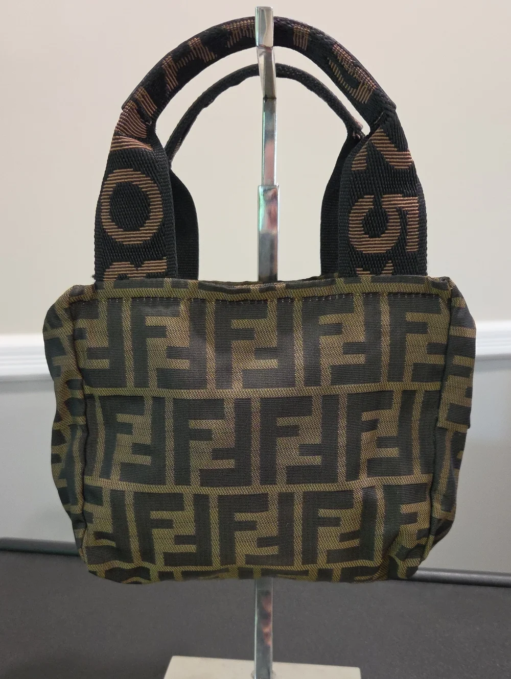 Fendi FF Jacquard Mini Tote in Brown and Black- COA